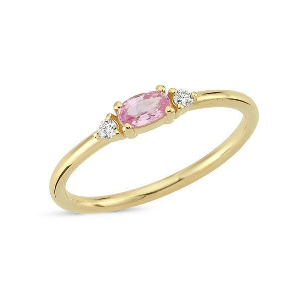 Petit ring i 14 karat guld med oval pink safir og diamanter – Nuran